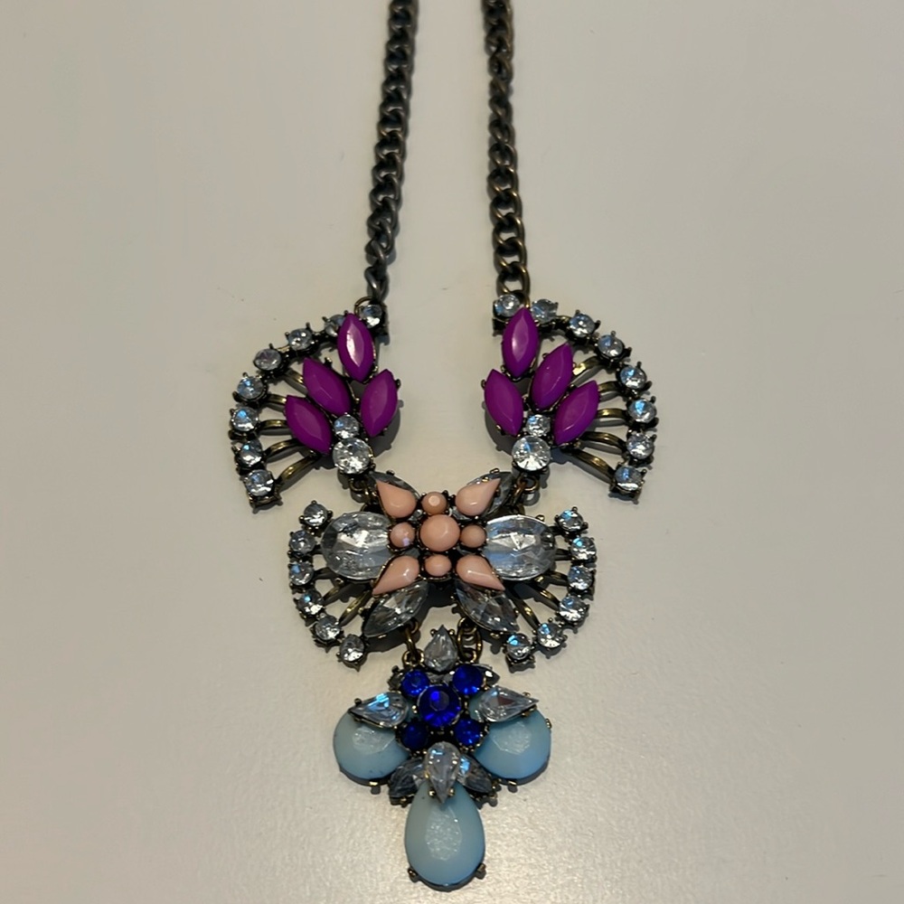 Statement necklace - Blue, Navy, Magents, Peach & Clear Gemstones